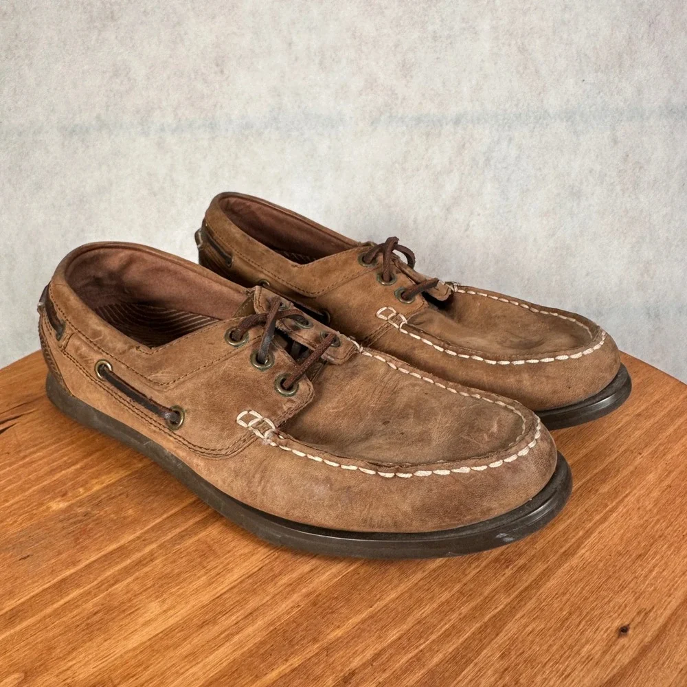 Skechers Boat Shoes Mens Size 8 Brown Good Relaxed Fit Leather Loafers 64765